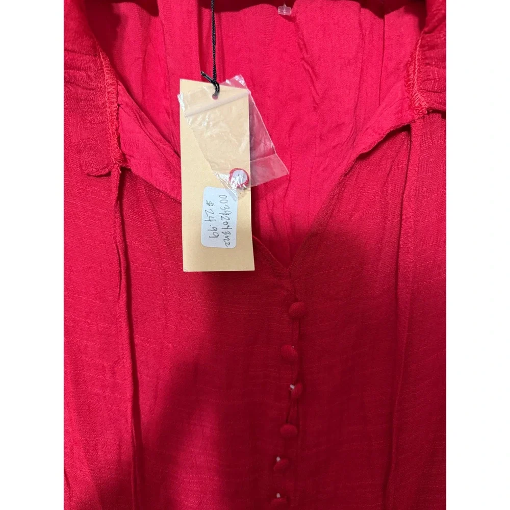 Gilli Red Ruffled Button Down Long Sleeve Mini Dress Size S - Picture 3 of 6